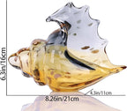Hand Blown Glass Conch Statues, Gray and Amber Glass Art Figurines, Conch Shells for Coastal Home Decor, Living Room TV Stand and Bookcase Decor, Bathroom Shelf Tops and Cabinet Decor.