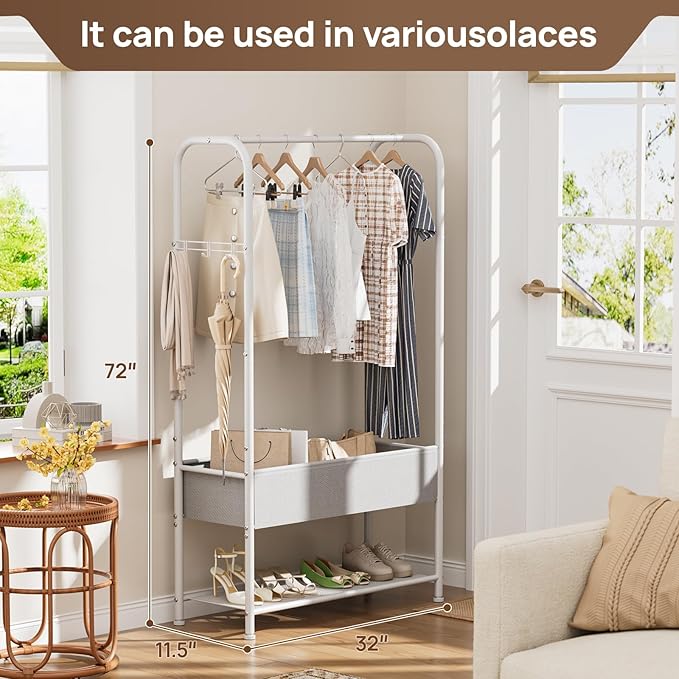 Clothes Garment Coat Rack Drying Clothing Racks Metal Freestanding for Hanging Clothes Portable Closet for Laundry Bedroom White