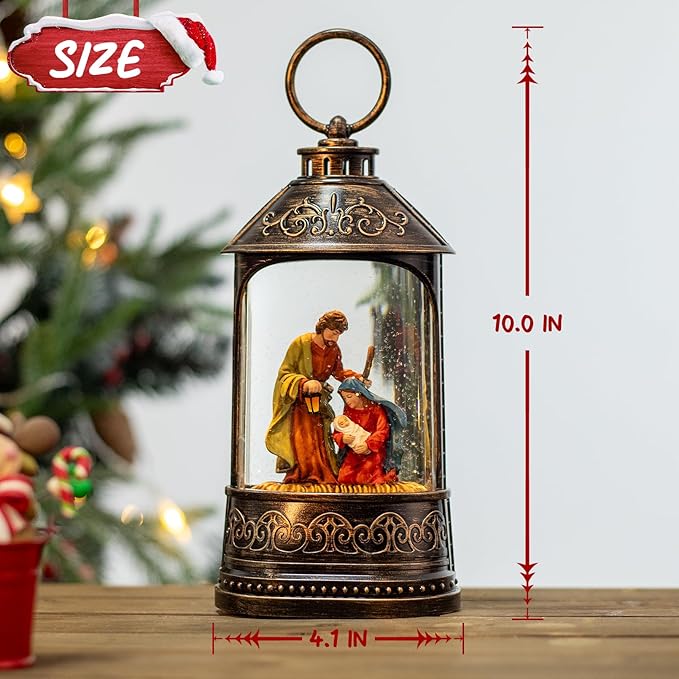 Snow Globe Lantern Nativity Scene, Glitter Lighted Christmas Nativity Snow Globe with Music,Musical Christmas Decorations USB and Battery Operated, Nativity Set Indoor Snow Globes