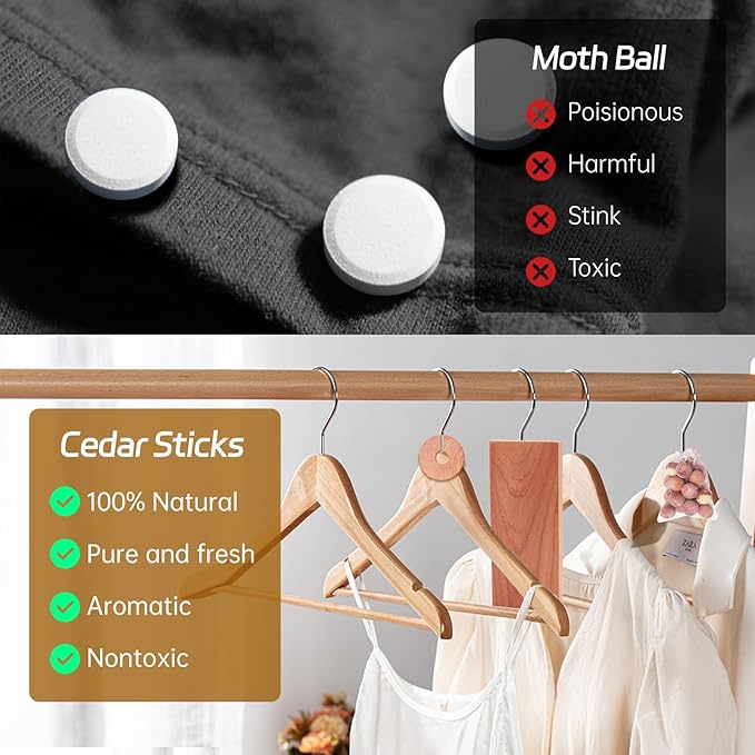 Cedar Blocks for Clothes Storage 33 Pack, 20 Rings 10 Balls 3 Storage Bags, 100% Natural Aromatic Accessories for Closets and Clothes