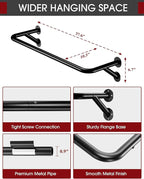 Pipe Clothing Rack - 37.5" Clothing Racks for Hanging Clothes with Dual Flange Base, Multifunctional Wall Mounted Clothes Rack for Bedroom, Entryway, Balcony, Black, 2-Pack