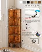 Corner Shelf Stand, 5 Tier Corner Bookshelf,Corner Furniture for Bedroom Display Corner Shelf for Small Space,Wood Shelves with Storage Rack for Living Room,Office, Rustic Brown