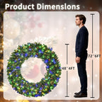 48in Large Prelit Christmas Wreath Outdoor with Lights, Artificial Lighted Christmas Wreaths with 210 Colorful LEDs, Metal Hook, Plug-in, 11 Functions for Home Holiday Decor