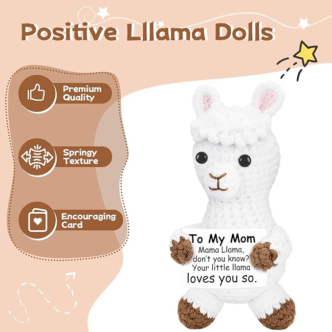 DAFURIET Cute Positive Llama Gifts for Mom from Daughter Son, Mother's Day Birthday Christmas Thank You Appreciation Gift for Mother in Law, Emotional Crochet Animals Home Office Desk Decor