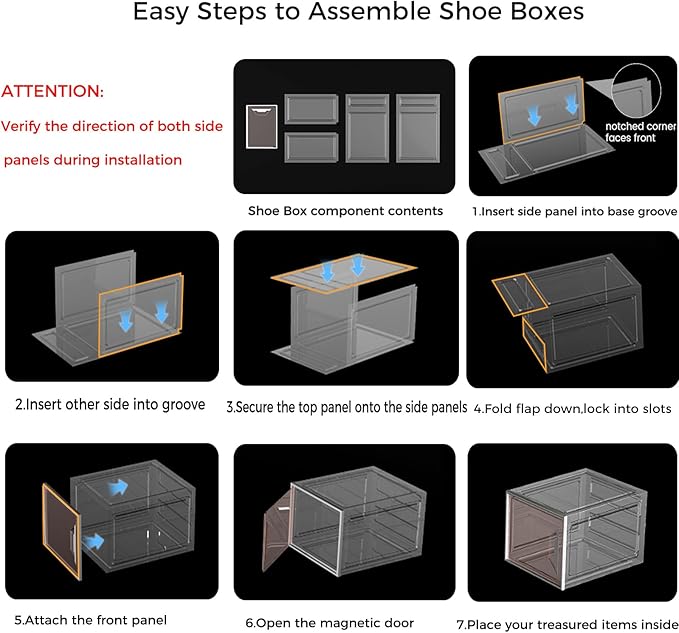 X-Large Stackable Shoe Boxes - Clear Plastic Shoe Storage Boxes with Magnetic Door, Thicken Shoe Organizer for Closet, Space Saving Foldable Shoe Containers Bins for Sneaker Boot - 6 Pack(Brown)