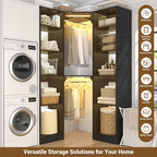 Corner Closet System with 2 Motion Sensor Lights, 39.2" Corner Closet Organizer with 12 Shelves, Closet Corner with 2 Hanging Rods, Versatile 6-Tier Walk-in Closets for Corner Space, Black