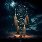 Dream Catchers for Adults with Luminous Beads Dream Catcher with 7 Chakra Handmade Wall Decor with Native Feather Hanging Ornament for Bedroom Brown