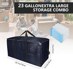 Extra Large Storage Bags Set Heavy Duty Moving Totes with Handles, Waterproof Dual-Durable Storage Totes For Space-Saving Moves, (Dark Blue, 12 Park-2 Moving bag & 10 Vacuum Seal Bags)
