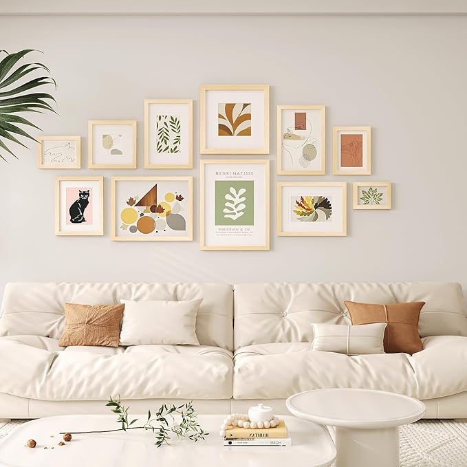 Egofine 4x6 Picture Frames Set of 4, Made of Solid Wood Covered by Plexiglass 3x4.5 and 3.5x5 with Mat or 4x6 without Mat, for Table Top Display and Wall Mounting Photo Frame, Oak Wood