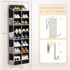 Yecaye 8 Tier Over the Door Shoe Organizer of Deep 16 Compartments, 50lbs Load Shoe Rack for Door in Oxford Holds 16-24 Pairs, Stain-Resistant Hanging Shoe Organizer for Closet, Black