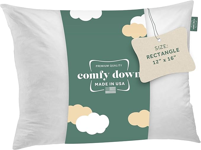 ComfyDown Decorative Throw Pillow Insert, Down and Feather Fill, 100% Cotton Cover, 233 Thread Count - Made in USA (12 X 16)