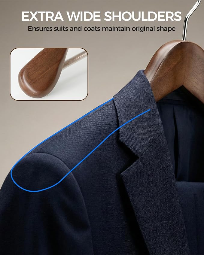 Premium Wooden Hangers 6-Pack – Wide Shoulder Non-Slip Design for Coats, Jackets & Suits | 360° Rotating Closet Organizers | Durable & Space-Saving (Vintage Wood)