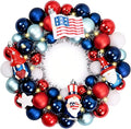 Valery Madelyn 4th of July Ball Wreath for Front Door with Lights, Red White Blue Patriotic Gnome Wreath Memorial Day Decorations with Ball Ornaments for USA 250th Anniversary Summer, 13"