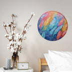 Wall Picture, with Hand Drawn Feathers Printed Circular Iron Hanging Picture,Wall Art Decor,Home for Bedroom Living Room Bathroom Decor,Iron Painting 11.8X11.8 in