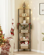 TUTOTAK Corner Shelf, 6-Tier Corner Bookshelf for Small Space, Narrow Display Corner Shelf Stand with Storage Rack, for Living Room, Bedroom, Rustic Brown BS05BB006