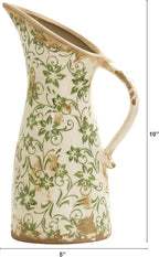 Tuscan Ceramic Green Scroll Pitcher Vase