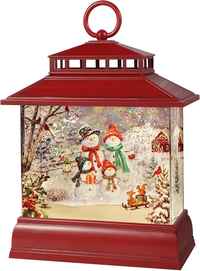 Christmas Snow Globe Lantern Water Glittering Lantern with 8 Songs & 6H Timer Romote Control Christmas Snow Globes USB & Battery Operated for Christmas Festival Decorations Gifts (Snowman Family)
