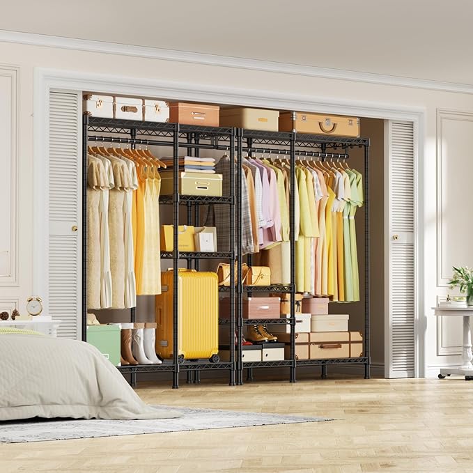 Ulif F4 Heavy Duty Clothes Rack (With Hanger Rod) Freestanding Clothing Racks for Hanging Clothes，Adjustable Closet Organizer System, Portable Garment Rack 45"W x 15.8"D x 71.3"H,Max Load 600LBS,Black