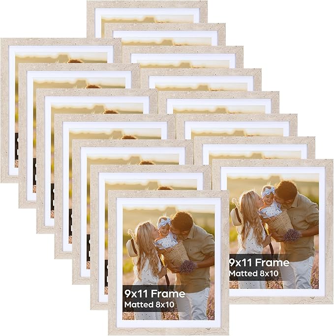 Lyeasw 8x10 Picture Frame Beige Set of 15, Display Pictures 8x10 with Mat or 9x11 without Mat, Multi Photo Frames for Wall or Tabletop