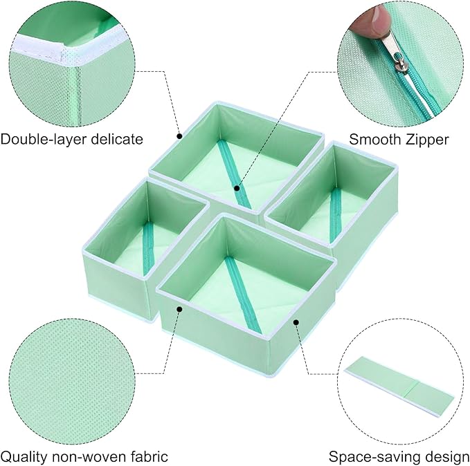 uxcell 1 Set Foldable Cloth Storage Box, 12 Slots Fabric Socks Underwear Drawer Dividers Organizers Baskets Bins for Clothes Socks Scarves Ties, Green