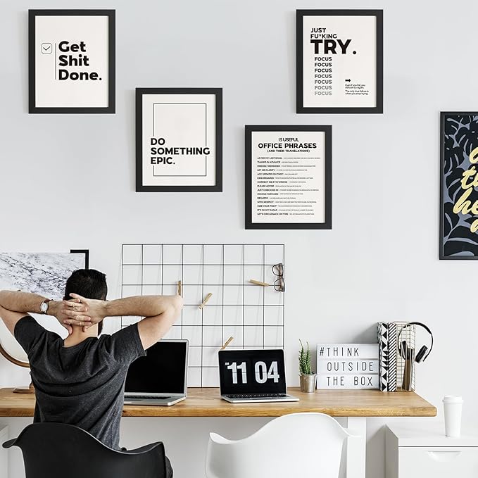 DSHFG Funny Motivational Office Pictures Wall Art Decor Prints Set of 4, Motivational Wall Art Decor Trendy Retro Posters Prints for Office Home Decor, 8x10 Unframed