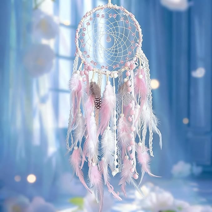 Pink Dream Catcher Feather Dream Catchers Wall Decor Handmade Dreamcatcher Wall Hanging Ornament for Bedroom Living Room Home Decor
