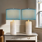 AIEAMPDO 23" Set of 2 Nautical Ceramic Nightstand Table Lamps, Blue | Side Table Lamps For Bedroom, Bedside, Living Room, Dining Room And Office, 2 LED Bulbs Included