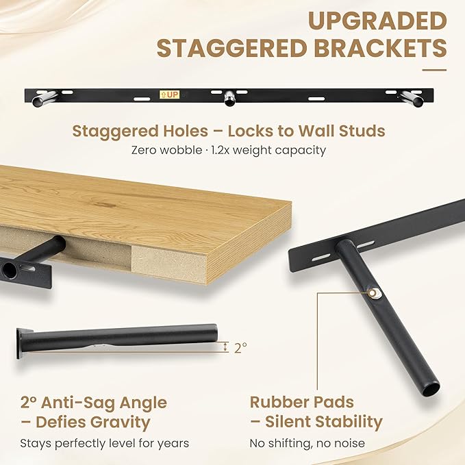 FLYJOE 48 Inch Long Floating Shelves for Wall Set of 1, 12" D Wood Grain Bathroom Shelves with Invisible Brackets, Easy Install Engineered Wood Storage Shelves for Kitchen, Living Room, Bedroom