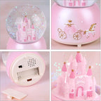 Castle Snow Globes Luminous Music Box Cartoon Christmas Snow House Automatic Spray Rotating Crystal Ball with Color Changing LED Lights for Home Decoration Birthday Gift