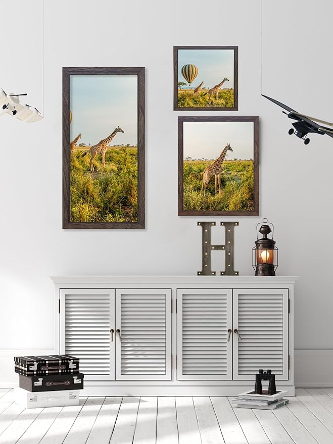 9 x 13 Picture Frame Set of 3, 13 x 9 walnut Wooden Frame Wall Gallery Poster Photo frame with Shatter Resistant Plexiglass,Horizontal and Vertical Formats for Wall Hanging, best gift