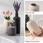 Textured Ceramic Vase Set of 3, Neutral Modern Farmhouse Decor for Pampas Grass Dried Flowers, Neutral Beige & Gray Pottery Vases for Living Room, Mantel, Shelf, Bedroom, Bathroom