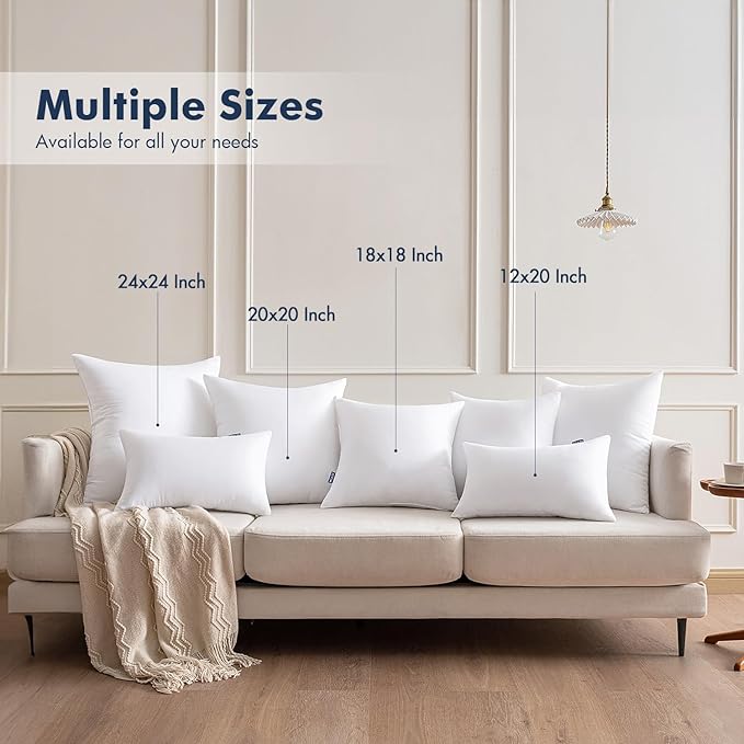 MIULEE Throw Pillows Inserts, Pack of 2 16x16 Inch 100% Virgin Fiber Filling Bed Couch Pillows