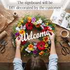 Valery Madelyn Spring Summer Wreaths for Front Door，Collapsible 24 Inch Door Wreath with Daisy Flower,Butterfly and “Welcome” Wood Sign Floral Wreath for Wedding, Wall, Home Decorations
