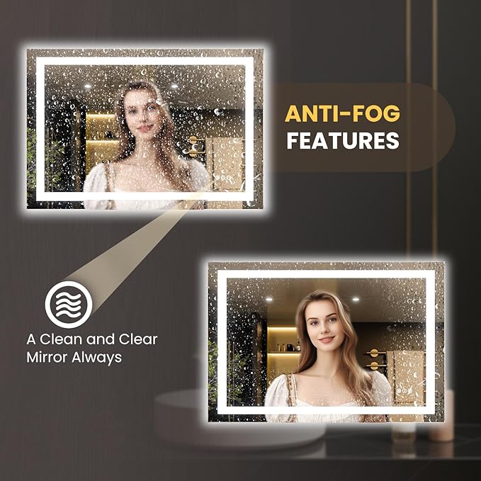LOAAO 48"x24" LED Bathroom Mirror with Lights, Anti-Fog, Dimmable, Backlit + Front Lit, Lighted Bathroom Vanity Mirror for Wall, Memory Function