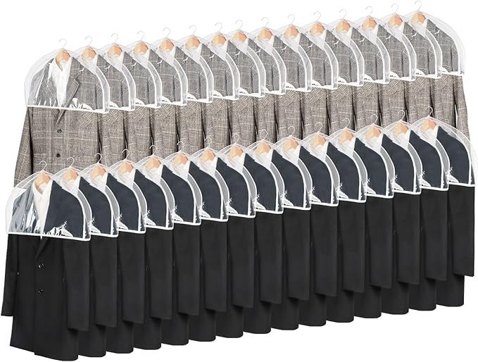 Zilink Clear Shoulder Covers for Clothes (Set of 30) Breathable Clothes Dust Cover Protectors with 2" Gusset for Suit, Coats, Jackets
