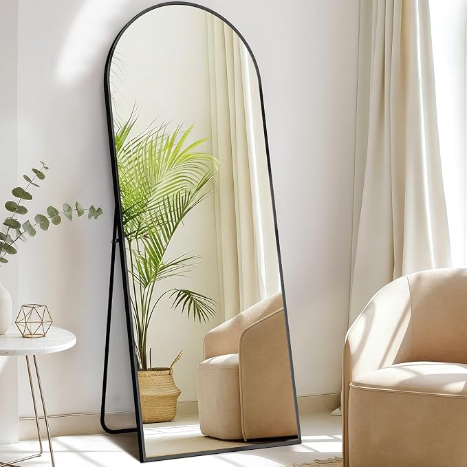 DUMOS 58"x19" Arched Full Length Mirror with Stand, Floor Standing Aluminum Frame, Shatter-Proof Nano Glass for Bedroom, Living Room, Cloakroom – Modern Simple Home Decor,Hanging or Leaning,Black
