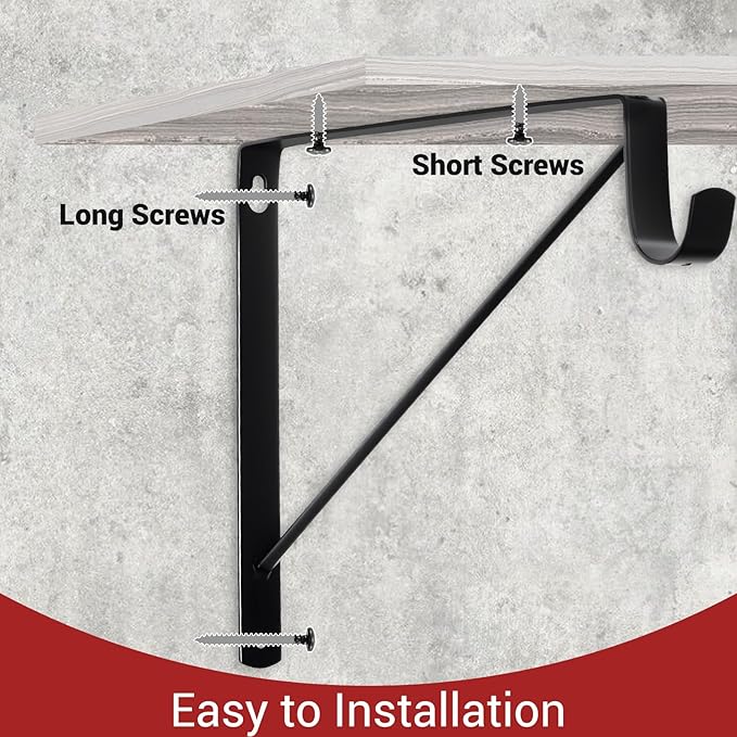 10 Pack Heavy Duty Closet Shelf & Rod Brackets, Wall Mounted Closet Shelves Bracket with Rod Support for Both Shelf Storage and Closet Rod Black,HOME MASTER HARDWARE