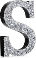 Qunclay 5.7" Silver Crystal Diamond Bling Letters Crushed Diamond Decoration Wooden Glitter Letter with Screw and Hooks Rhinestone Gift for Wedding Y2k Mcbling Bedroom Wall Decor (Letter S)