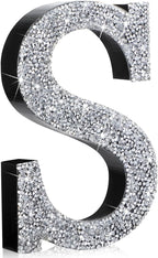 Qunclay 5.7" Silver Crystal Diamond Bling Letters Crushed Diamond Decoration Wooden Glitter Letter with Screw and Hooks Rhinestone Gift for Wedding Y2k Mcbling Bedroom Wall Decor (Letter S)
