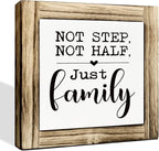 Family Wood Signs, Decorative Wooden Box Signs, Farmhouse Desk Sign Decor, Warm Home Decor, Blended Families Gift, Stepdad Stepmom Gift, Not Step Not Half Just Family Sign, 5.9×5.9 inches