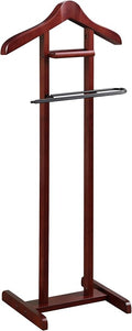 Proman Products Lancaster Suit Valet Stand VL36141 with Tray, Contour Hanger, Trouser Bar, 17" W x 12" D x 42" H, Mahogany