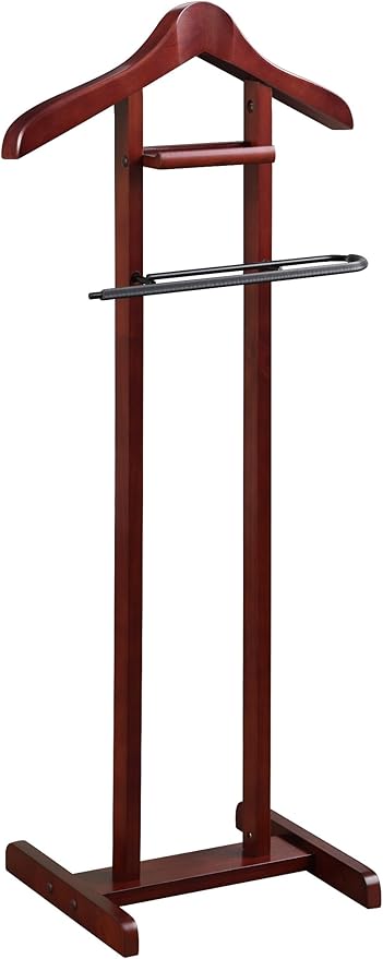 Proman Products Lancaster Suit Valet Stand VL36141 with Tray, Contour Hanger, Trouser Bar, 17" W x 12" D x 42" H, Mahogany
