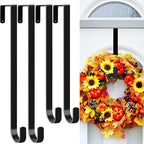 4 Pack Wreath Hangers for Front Door, Over The Door Wreath Hanger Holiday Decorations Wreath Hook for Hanging Christmas Easter Fall Decoration, Welcome Sign Holder Two Each of 12" and 15" (Black)
