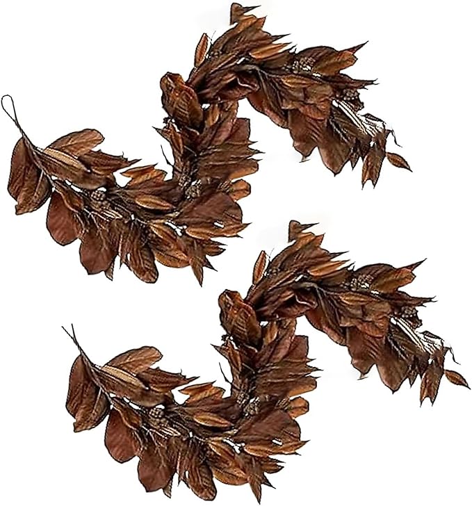 Brown Leaf Wreath, Artificial Realistic Reusable Leaf Swag Fall Porch Decorations Outdoor for Mantle Fall Decorations for Home (2-280)
