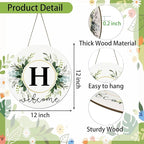 Monogram Letter H Wreaths for Front Door Wreath Wooden Welcome Sign for Front Door Decor Floral Family Last Name Initial House Warming Spring Summer Porch Rustic Wall Home Kitchen Boho Decorations