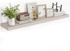 Acovy 48 Inch Floating Shelves, 3D Textured Wood Grain, 48"x9.25"x1.5" Inch Deep Floating Shelves for Wall, Wooden Shelves for Bathroom, Bedroom, Living Room, Washed White, 1 Piece