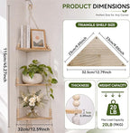 Artilady Macrame Corner Shelf Wall Hanging 3-Tier, Adjustable Boho Wood Plant Shelves Display for Indoor Candle Holder, Bedroom Living Room Home Decor (Beige 3-Tier)