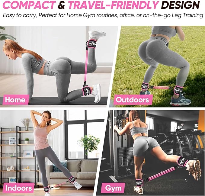 Ankle Resistance Bands with Cuffs, Workout Sets for Women, Resistance Bands for Working Out, Exercise Band for Leg Booty, Home Gym Workout Equipment, Ankle Weights Fitness Band Set