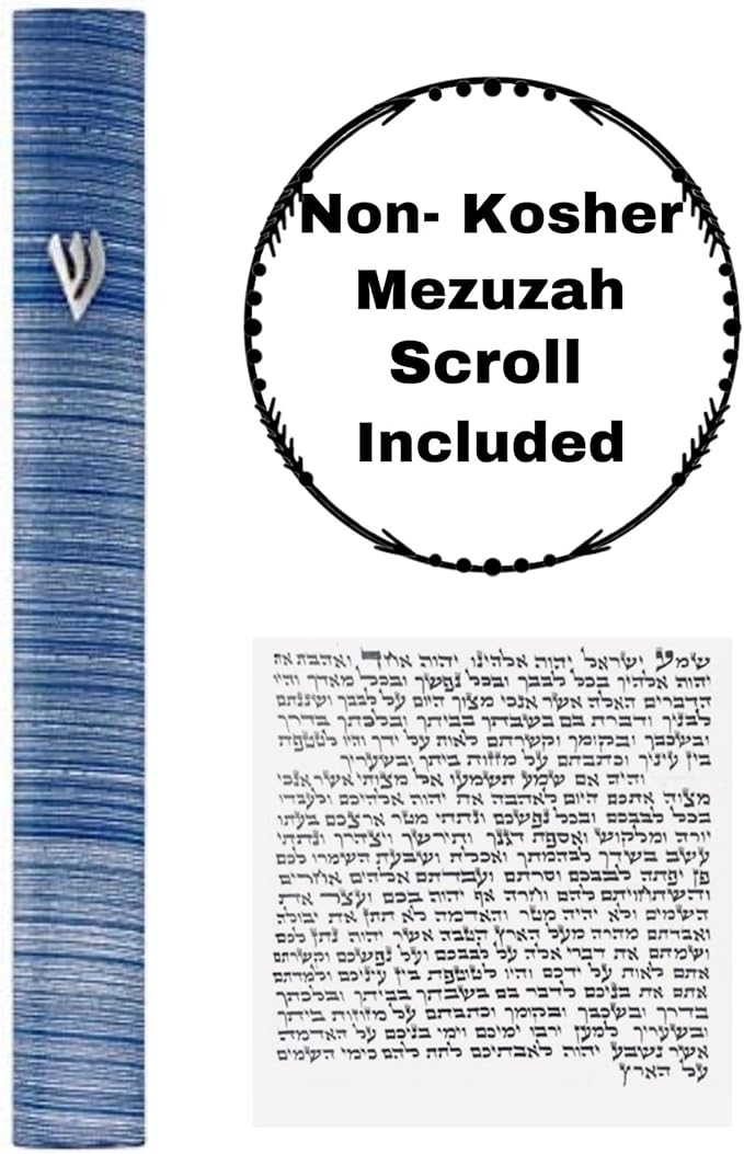 A&S Mezuzot Aluminum Mezuzah Case with 3D Painted Shin Design Easy Peel and Stick Judaica Door Mezuzah for Parchment Scroll (Blue/White, 6 Inches)