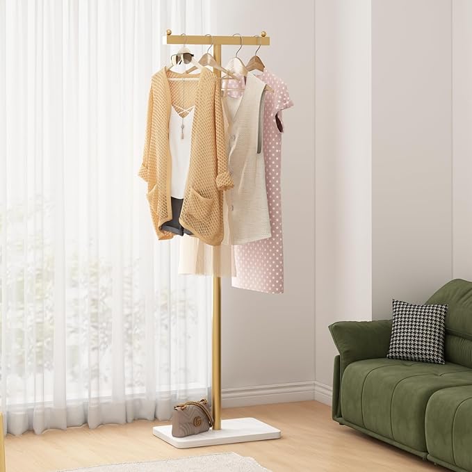 Gold Coat Rack Freestanding Heavy Duty Clothes Rack Stand for Entryway, Bedroom, Living Room, Boutiques-15.7''L,GOLD